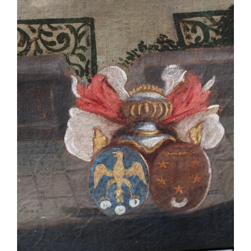 71 - French School (18th century) A Benediction, Christ in a Formal Garden armorial cartouche, oil on can... 