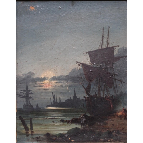 95 - In the Manner of William Anslow Thornley Harbour by Moonlight  oil on board, 24.5cm x 19cm