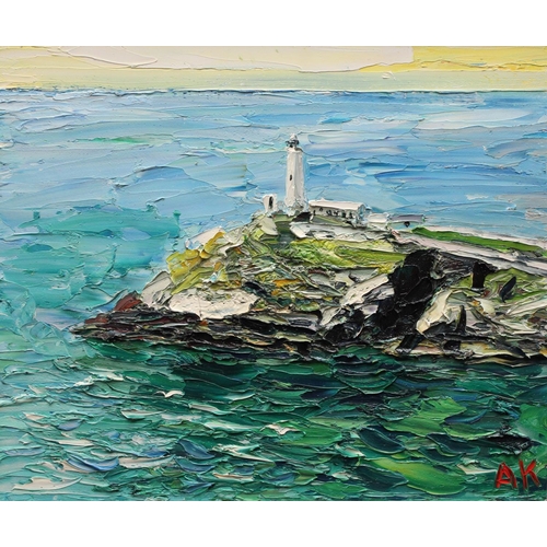 11 - Alan Knight (Bn.1949) Light House signed with initials, oil on board, 50cm x 59cm