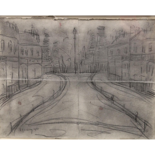 113 - Lowry A Northern Street Scene bears signature and date 1961, pencil drawing, 30.5cm x 39.5cm