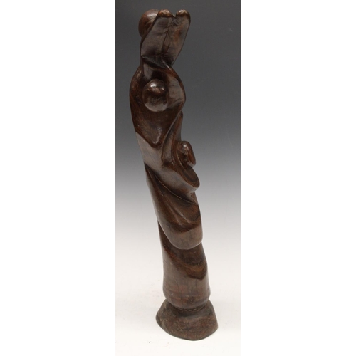 121 - Modernist School (mid-20th century), a hardwood sculpture, stylised figures, 56cm high