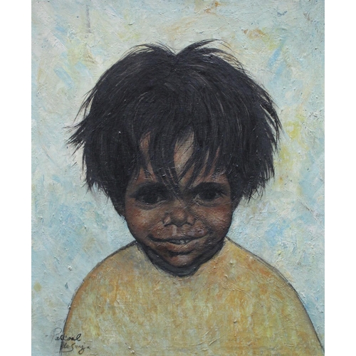 123 - Pascal de Souza (Indian, b.1928)  Boy With Frightful Hair signed, oil on canvas, The Granary Studio ... 