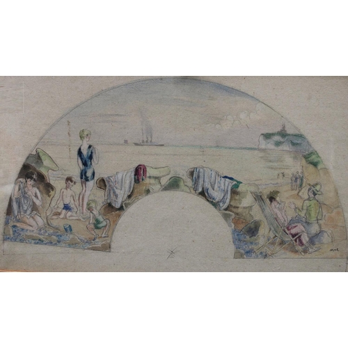 15 - Albert Daniel Rutherston (1881-1953)  Design for a Fan, The Day at the Seaside watercolour and penci... 