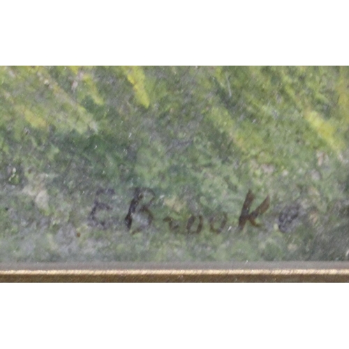 43 - E Brookes (late19th/early 20th century) Gathering Moss, Epping Forest signed, oil on board, 13cm x 2... 