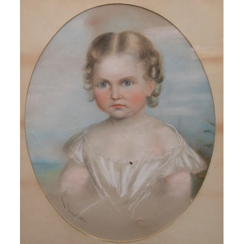 67 - F**Smeeton (19th century) Victorian Child signed, oval, watercolour, 45cm x 35cm