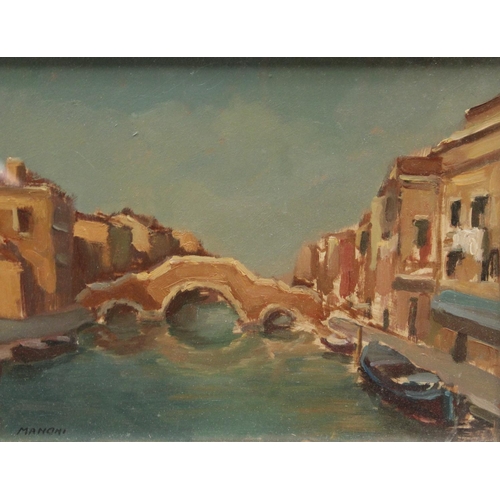 81 - Giuseppe Manoni (Italian 20th century) Ponte Dei Tre Archi signed, oil on board, 19cm x 23.5cm