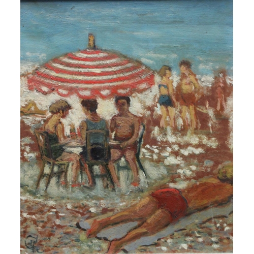 93 - Impressionist  School, On the Beach, indistinctly monogrammed, oil on board, 19cm x 17cm;  another, ... 