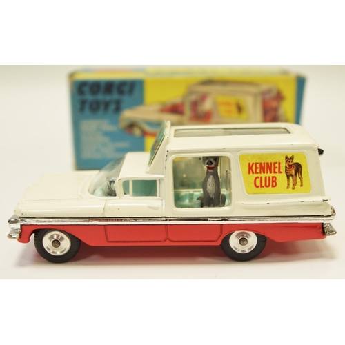 109 - Corgi 486 Chevrolet Impala ''Kennel Club'' - two-tone, white, red, pale blue interior with 4 dog fig... 