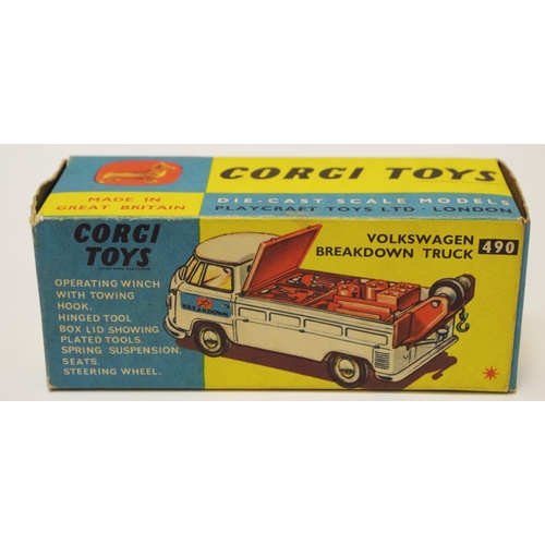 110 - Corgi 490 Volkswagen Breakdown Truck - avocado body, red interior, silver trim, spun hubs blue and y... 