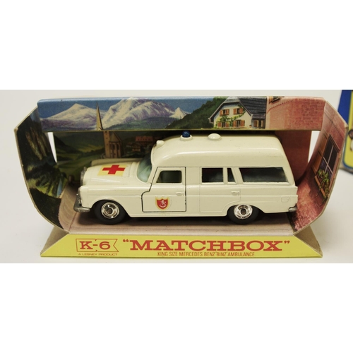 116 - Matchbox King Size K-6 Mercedes Benz Ambulance - cream body with hood & door decals, pale blue windo... 