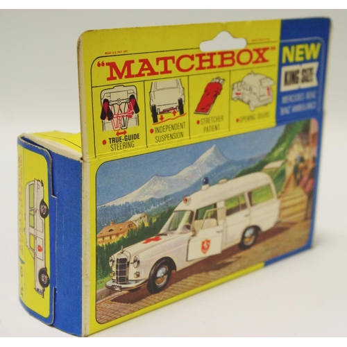 116 - Matchbox King Size K-6 Mercedes Benz Ambulance - cream body with hood & door decals, pale blue windo... 