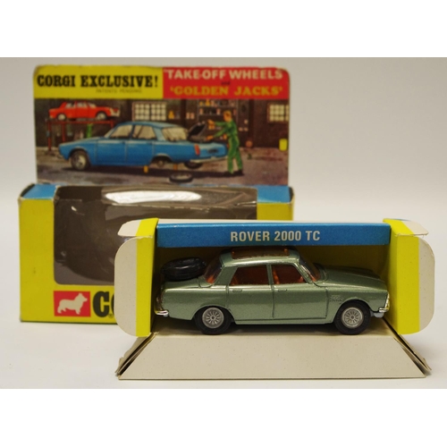 122 - Corgi 275 Rover 2000 TC - green body, brown interior, amber roof panel, chrome trim, Golden Jacks ta... 