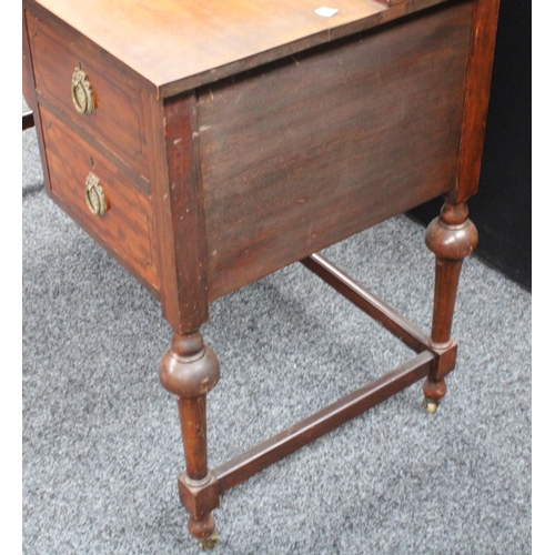 104 - An early 20th century mahogany dressing table, arched superstructure with adjustable mirror above tw... 