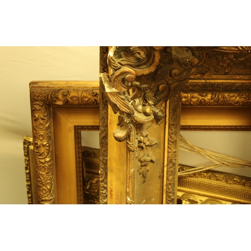 3 - A large gilt and gesso frame, 124cm x 94cm, internal 91cm x 61cm;   others, 10cm x 91cm, inner 78cm ... 