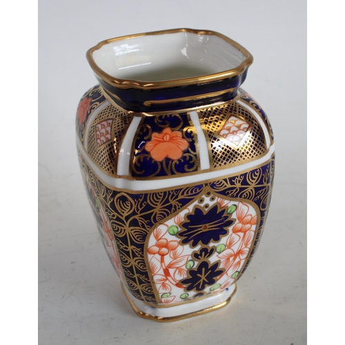 112 - A Royal Crown Derby 1128 pattern shaped square vase