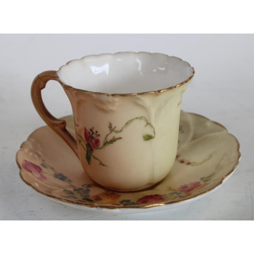 116 - A Royal Worcester blush ivory miniature cup and saucer, similar pill box (3)