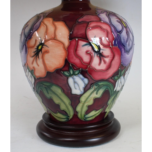 117 - A Moorcroft Pansy pattern table lamp, 27cm high overall