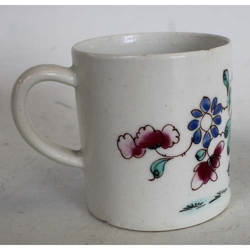 124 - A Bow coffee can,  painted in Famille Rose palette with peony and with trailing flowers and holed ro... 