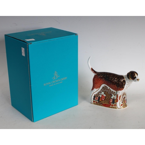 130 - A Royal Crown Derby Paperweight, Foxhound, gold stopper, boxed