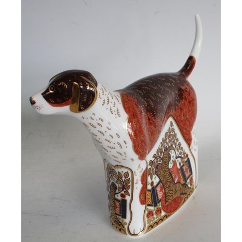 130 - A Royal Crown Derby Paperweight, Foxhound, gold stopper, boxed