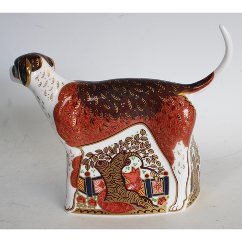 130 - A Royal Crown Derby Paperweight, Foxhound, gold stopper, boxed