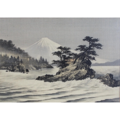 137 - A pair of Japanese landscapes of Mount Fuji, painted on silk