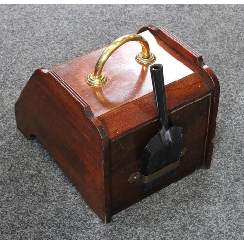 142 - A late 19th century mahogany coal box, brass handle and fittings