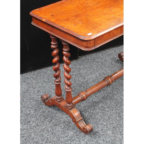 157 - A Victorian oak centre table, rounded rectangular top above a shallow frieze drawer, spirally turned... 