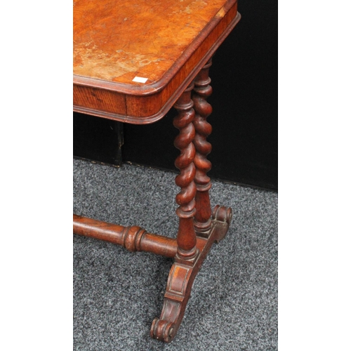 157 - A Victorian oak centre table, rounded rectangular top above a shallow frieze drawer, spirally turned... 