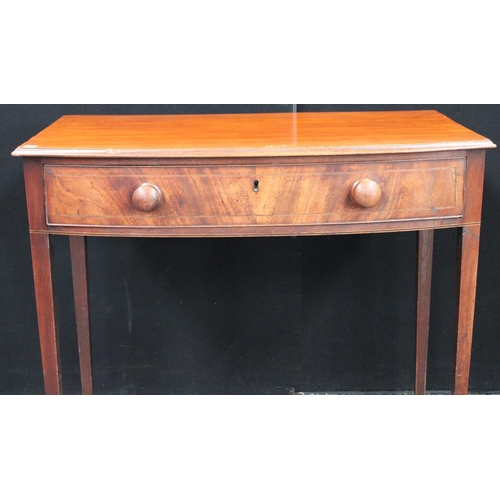159 - A George III mahogany side table, moulded bowed rectangular top above a single frieze drawer outline... 