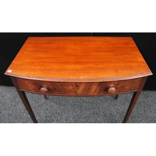 159 - A George III mahogany side table, moulded bowed rectangular top above a single frieze drawer outline... 