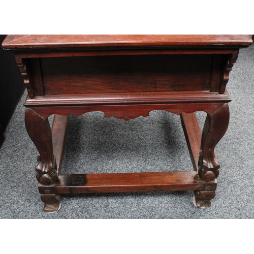 160 - A substantial Chinese hardwood centre table, rectangular panel top above a pair of deep drawers, sha... 