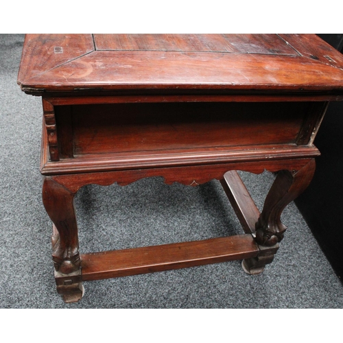 160 - A substantial Chinese hardwood centre table, rectangular panel top above a pair of deep drawers, sha... 