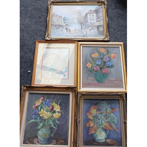 181 - Pictures and Prints - Burnett, Continental Street Scene, signed, oil on canvas, 49cm x 59cm; E. G. W... 