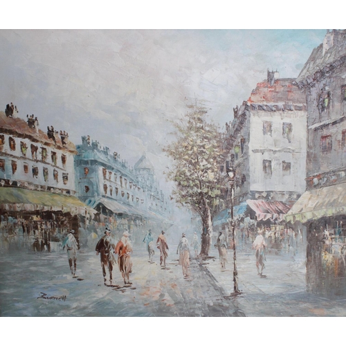 181 - Pictures and Prints - Burnett, Continental Street Scene, signed, oil on canvas, 49cm x 59cm; E. G. W... 
