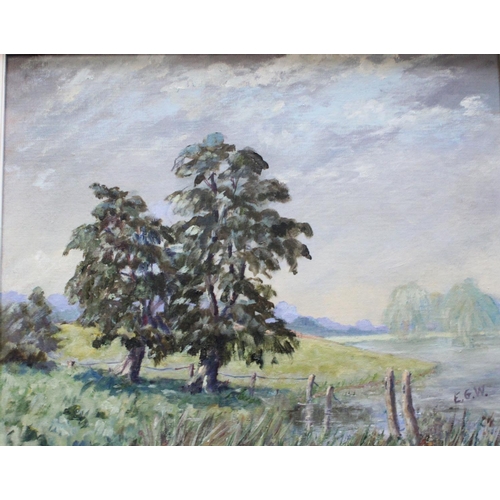 182 - Pictures and Prints - E. G. Wilson, Rural Landscape, 44cm x 34cm, signed, oil on board; others simil... 