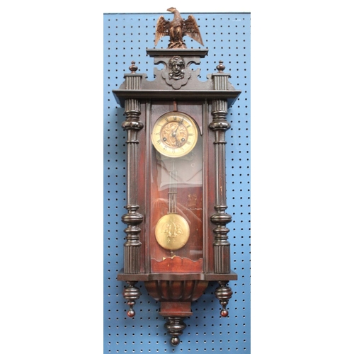 183 - A late 19th century Art Nouveau Vienna time piece, central brass panel, cream chapter ring roman num... 