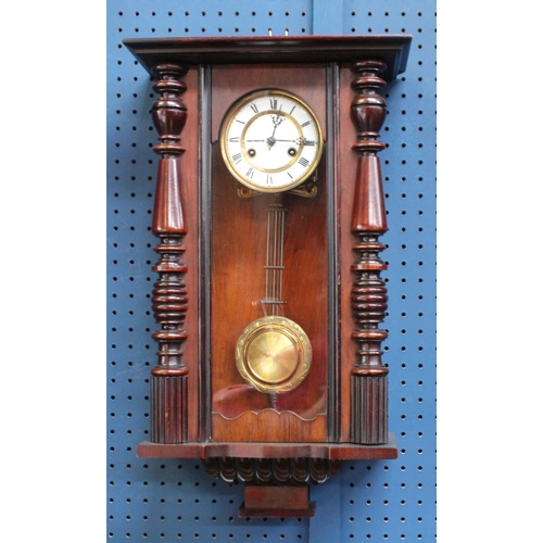 184 - A late 19th century Vienna wall clock time piece, white dial, 8 day movement, roman numerals, 65.5cm... 