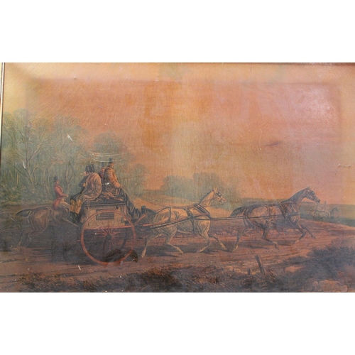 188 - A pair of 19th century oleographs, Coaching in the Scottish Highlands, gilt frames