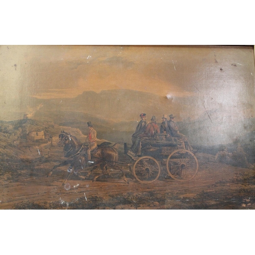 188 - A pair of 19th century oleographs, Coaching in the Scottish Highlands, gilt frames