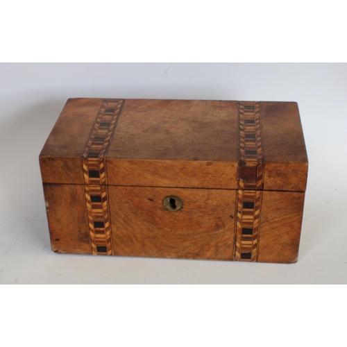 194 - A Victorian walnut and ebonised inkstand, c.1890; others: a Victorian walnut and parquetry tea caddy... 