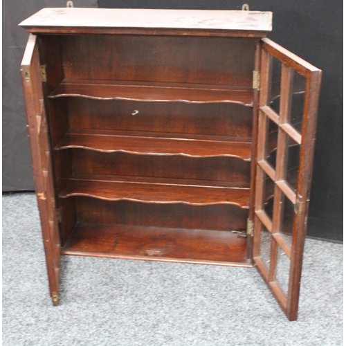 204 - A 19th century mahogany wall hanging display cabinet/china closet, moulded cornice above a pair of r... 