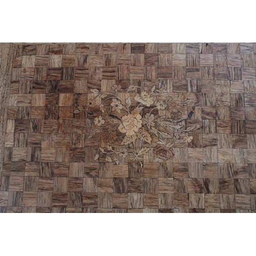 207 - A Louis XVI style occasional table, serpentine rectangular marquetry and parquetry top, inlaid with ... 