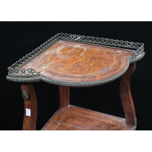 208 - A pair of 19th century brass mounted walnut four-tier warterfall corner whatnots, 109.5cm high (2)