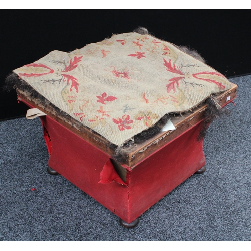 212 - A Victorian concave side ottoman, shallow bun feet