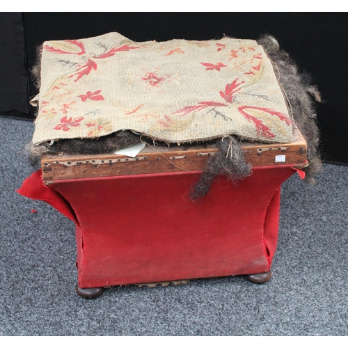 212 - A Victorian concave side ottoman, shallow bun feet