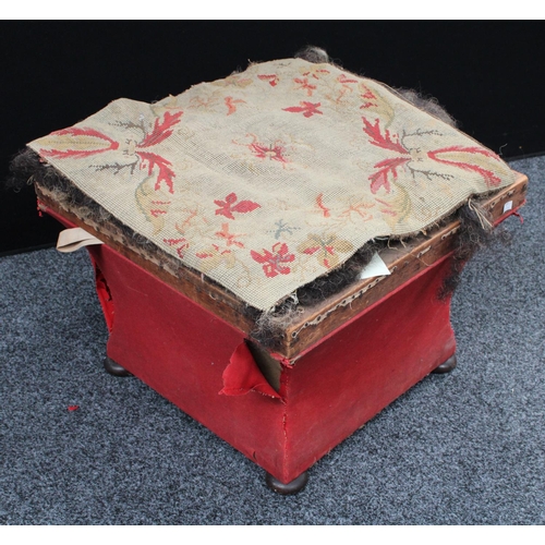 212 - A Victorian concave side ottoman, shallow bun feet