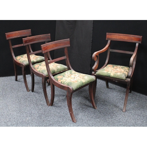 216 - A 'set' of four Regency mahogany dining chairs, comprising a carver and three side chairs (4)