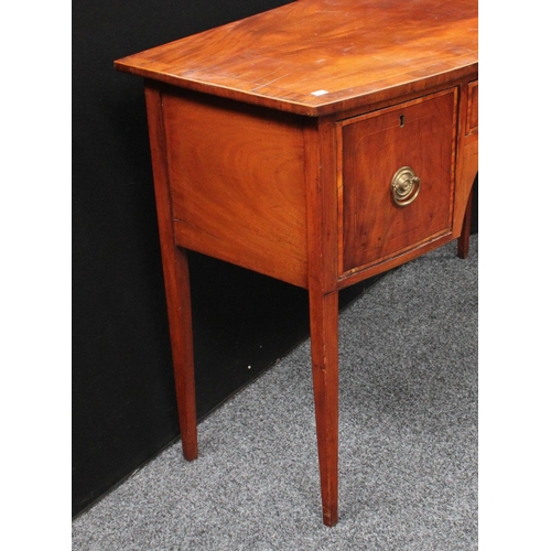 220 - A George III mahogany sideboard, of small proportions, bowed rectangular crossbanded top above a cen... 