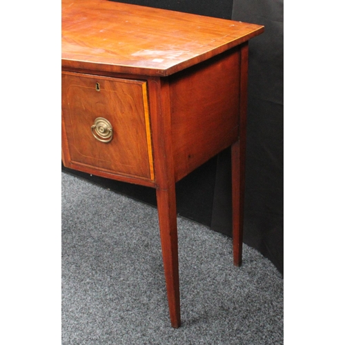 220 - A George III mahogany sideboard, of small proportions, bowed rectangular crossbanded top above a cen... 